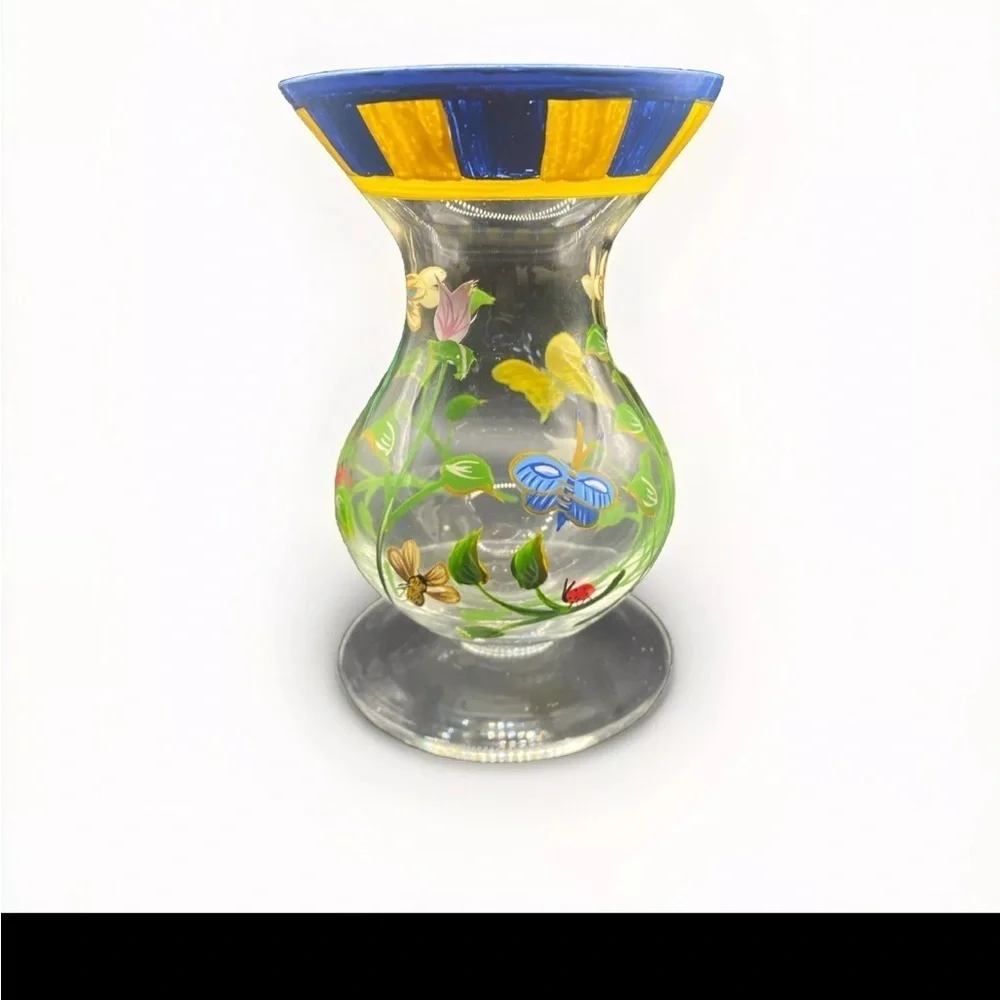 Lenox Butterfly Meadow Dragonfly Ladybug FlowerHand Painted Glass Vase 6” Signed